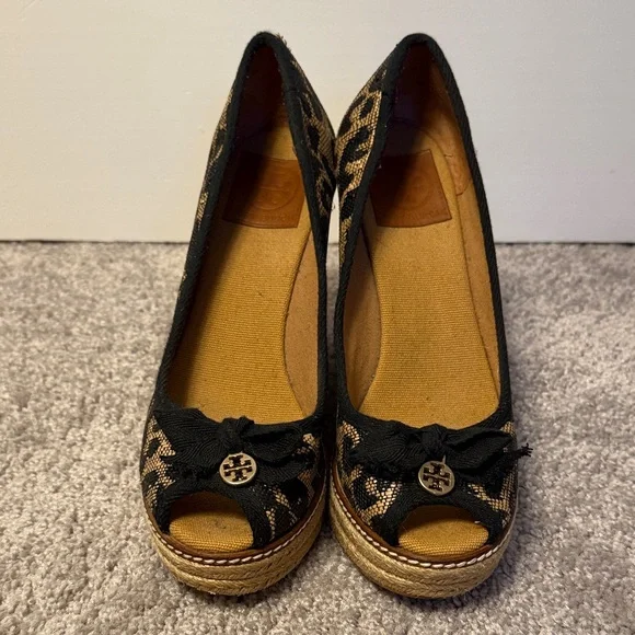 Tory Burch Jackie Peep-Toe Leopard Print Wedge Espadrilles - Picture 2 of 6
